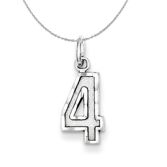 Silver, Varsity Collection, Small D/C Number 4 Necklace - 18 In - Picture 1 of 7